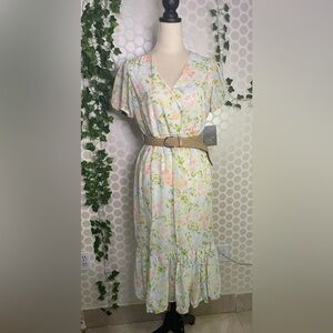 Cream Ruffled Sundress with Flutter Sleeves and V-Neck for Casual Wear